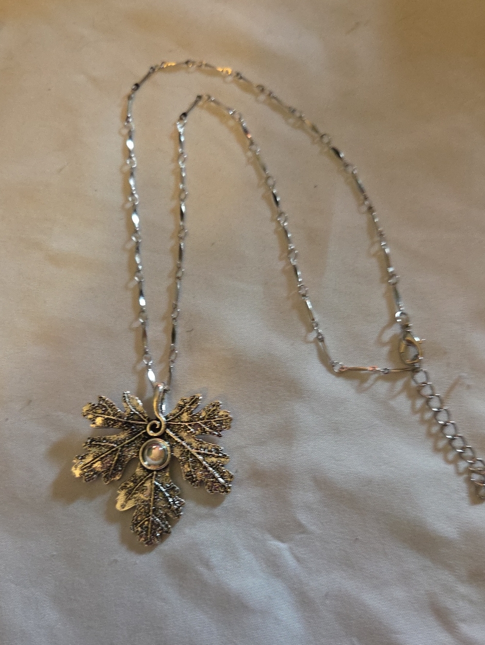 Silver Leaf Pendant Necklace with Opal Accent - Women Jewelry
